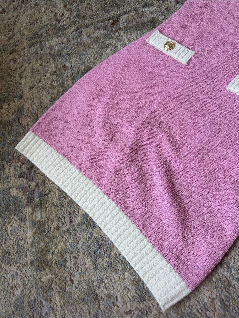 Pink Sleeveless Knit Dress with Cream Trim - Picture 4 of 5